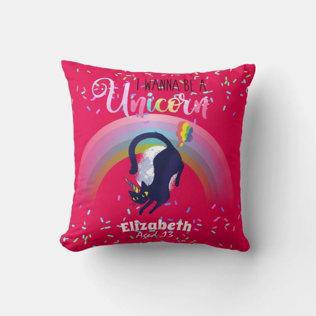 Funny Cat Farting Rainbows Wanabe Unicorn Girls Cushion (Front)