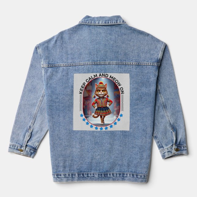 funny cat fashion show denim jacket (Back)