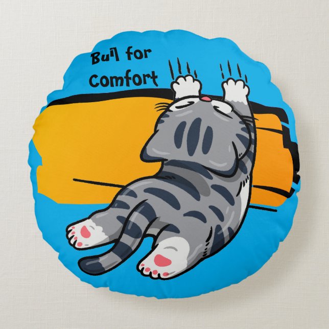 Funny Cat, Fat Cat, Funny Script, Modern Trendy  R Round Cushion (Front)