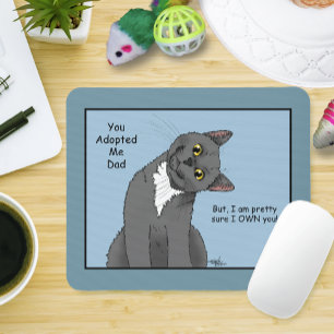 Funny Cat Father’s Day Grey Cat Blue Mouse Mat