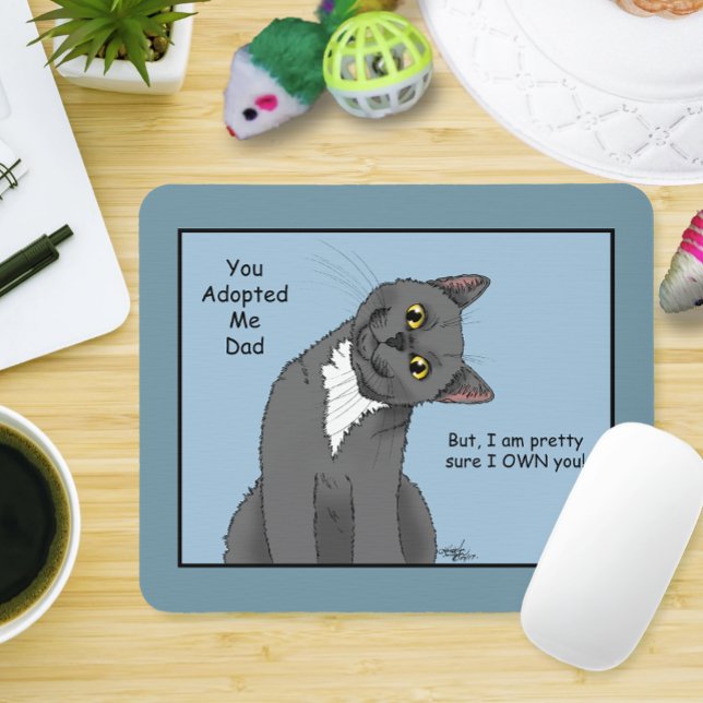 Funny Cat Father’s Day Grey Cat Blue Mouse Mat (Creator Uploaded)