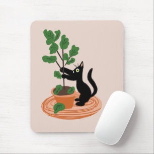 Funny Cat Fig Tree Potted Plants Hand Drawn Mouse Mat