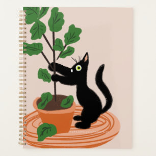 Funny Cat Fig Tree Potted Plants Hand Drawn Planner
