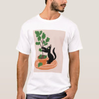 Funny Cat Fig Tree Potted Plants Hand Drawn   