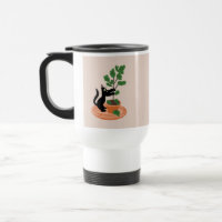 Funny Cat Fig Tree Potted Plants Hand Drawn     