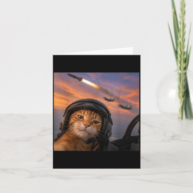 Funny Cat Fighter Pilot Selfie Squad Meme Kitty Card (Front)