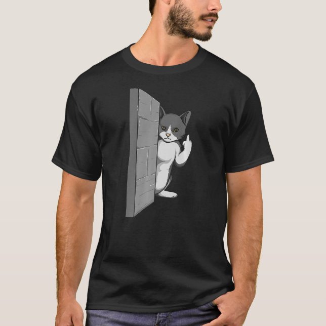 Funny Cat Flips the Bird - Cat Hates You Middle Fi T-Shirt (Front)