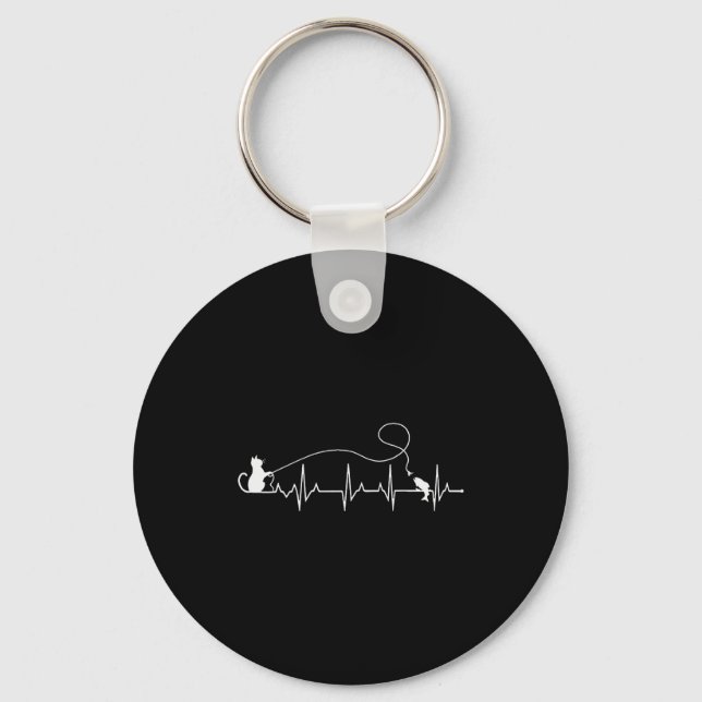 Funny Cat Fly Fishing Fisherman Heartbeat Line Hea Key Ring (Front)
