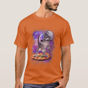 Funny Cat Flying A Pizza Astronaut Kitten Space gi T-Shirt
