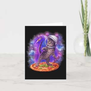 Funny Cat Flying A Pizza Astronaut Kitten Space Ki Card