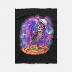 Funny Cat Flying A Pizza Astronaut Kitten Space Ki Fleece Blanket