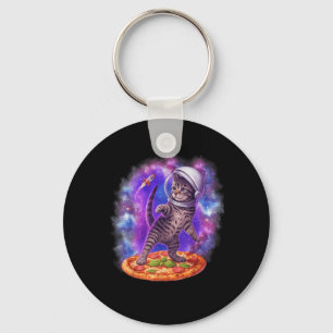 Funny Cat Flying A Pizza Astronaut Kitten Space Ki Key Ring