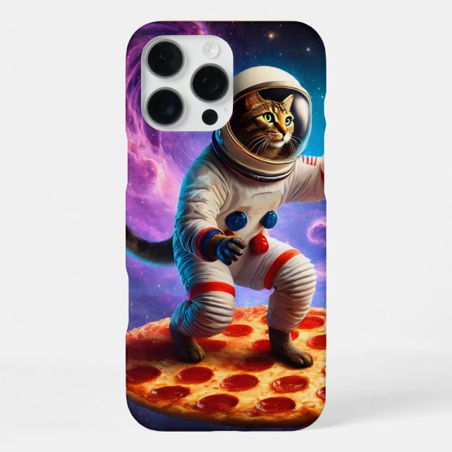 Funny Cat Flying A Pizza Astronaut Kitty Space iPhone Case (Back)