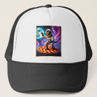 Funny Cat Flying A Pizza Astronaut Kitty Space Trucker Hat