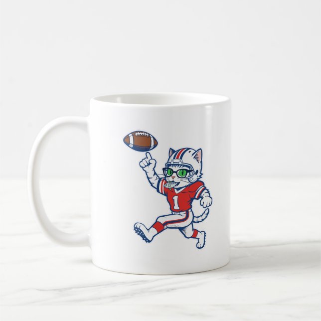 Funny Cat Football Player Coffee Mug (Left)