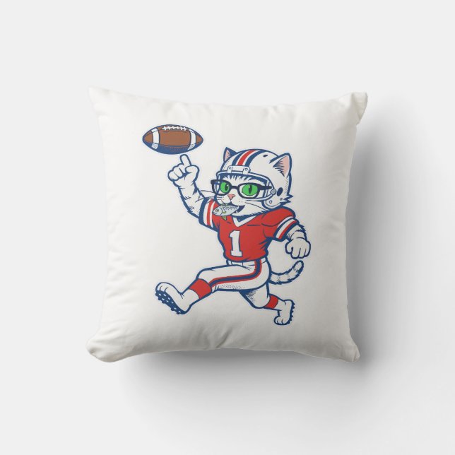 Funny Cat Football Player Cushion (Front)