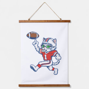 Funny Cat Football Player Hanging Tapestry