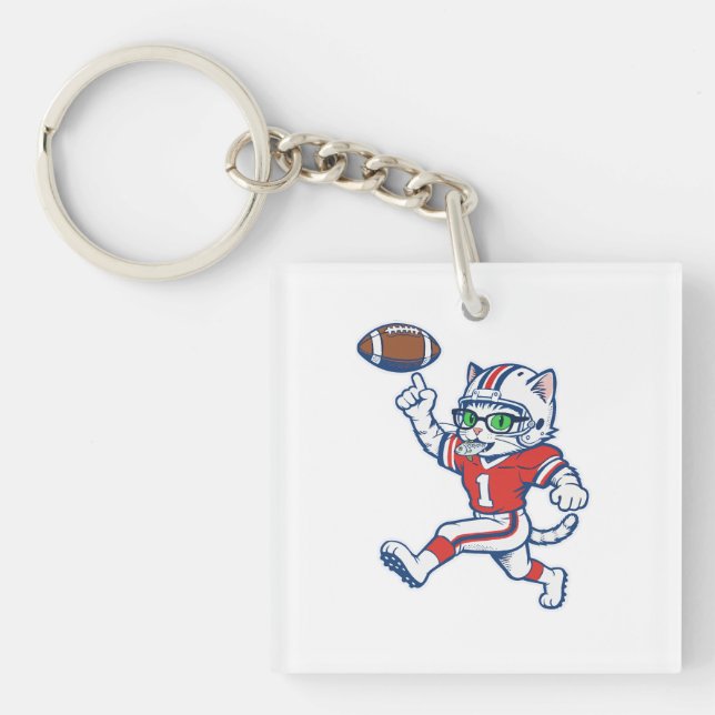 Funny Cat Football Player Key Ring (Front)