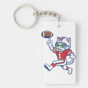 Funny Cat Football Player Key Ring