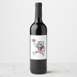 Funny Cat Football Player Wine Label