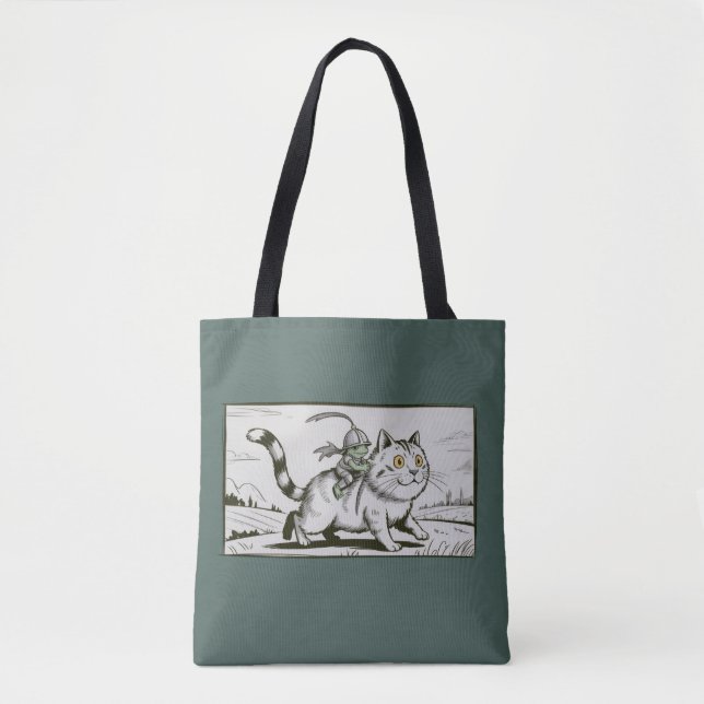 Funny Cat Frog Meme Mediaeval Vintage  Tote Bag (Front)