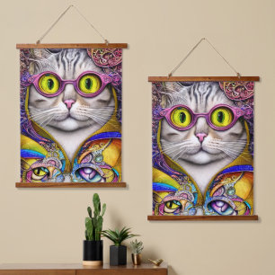 Funny Cat Funky Retro Wearing Glasses Hanging Tapestry