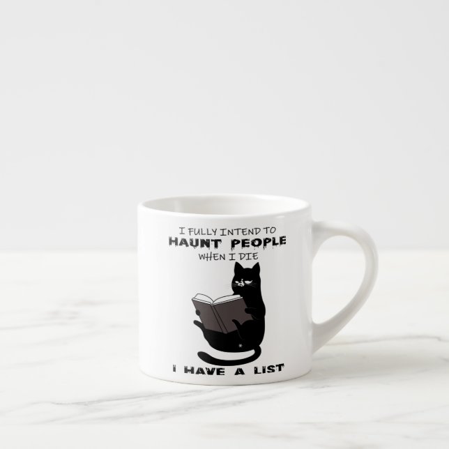 FUNNY CAT, Funny Black Cat Sayings, Cat read book Espresso Cup (Right)