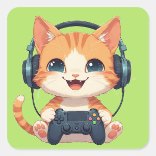 Funny Cat Gamer– Gift for Cat Lovers & Gamers Square Sticker