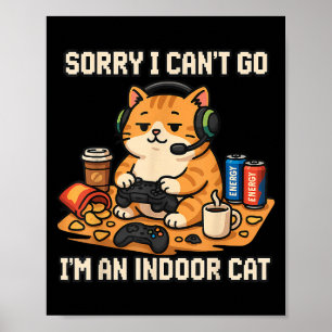 Funny Cat Gamer Indoor Introvert Lazy Humour Pixel Poster