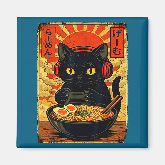 Funny Cat Gamer Men Anime Kawaii Gaming Headset Ca Magnet (Front)