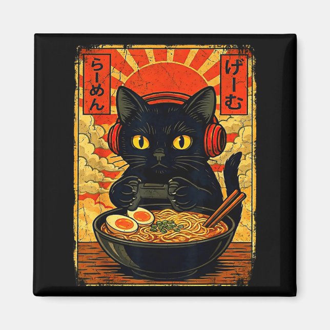 Funny Cat Gamer Men Anime Kawaii Gaming Headset Ca Magnet (Front)