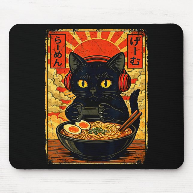 Funny Cat Gamer Men Anime Kawaii Gaming Headset Ca Mouse Mat (Front)