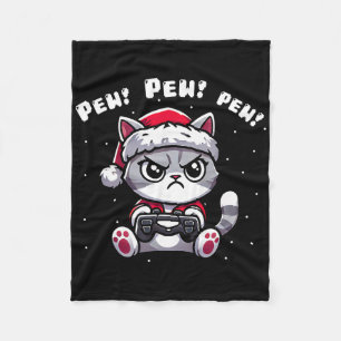Funny Cat Gamer Pew Video Game Christmas Boys Kids Fleece Blanket