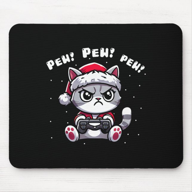 Funny Cat Gamer Pew Video Game Christmas Boys Kids Mouse Mat (Front)