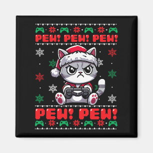 Funny Cat Gamer Pew Video Game Ugly Christmas Boys Magnet