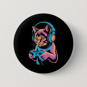 Funny Cat Gaming Video Gamer Cat  6 Cm Round Badge