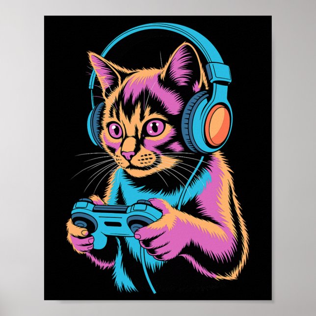 Funny Cat Gaming Video Gamer Cat  Poster (Front)