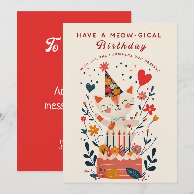 Funny Cat Garden Birthday Invitation Card (Front/Back)