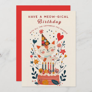 Funny Cat Garden Birthday Invitation Card