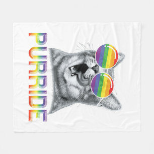 Funny Cat Gay Pride Rainbow Sunglasses LGBTQ Fleece Blanket
