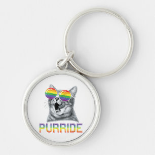 Funny Cat Gay Pride Rainbow Sunglasses LGBTQ Key Ring