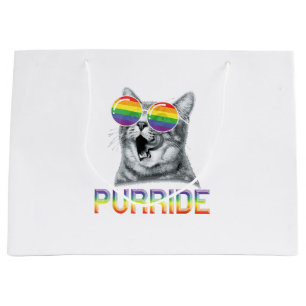 Funny Cat Gay Pride Rainbow Sunglasses LGBTQ Large Gift Bag