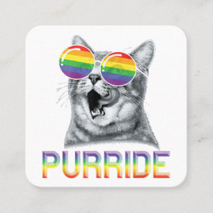 Funny Cat Gay Pride Rainbow Sunglasses LGBTQ Square Business Card