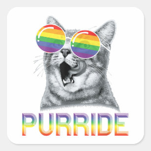 Funny Cat Gay Pride Rainbow Sunglasses LGBTQ Square Sticker