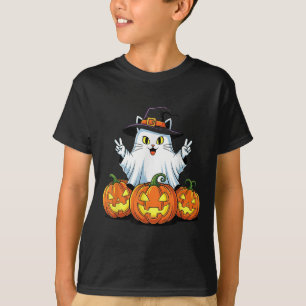 Funny Cat Ghost Pumpkin Boo Halloween Kids Mens Wo T-Shirt