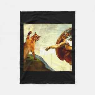 Funny Cat God Creation Of Adam Meme Jesus Christia Fleece Blanket