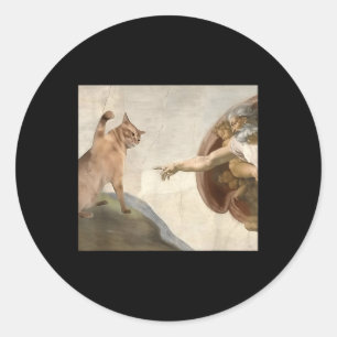 Funny Cat God Creation Of Adam Meme Jesus Classic Round Sticker