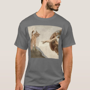 Funny Cat God Creation of Adam Meme Jesus friends T-Shirt