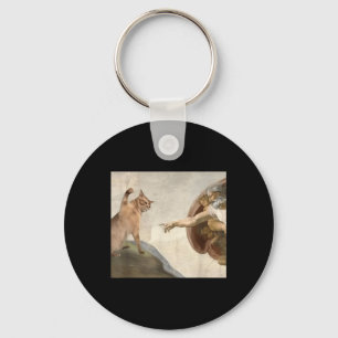 Funny Cat God Creation Of Adam Meme Jesus  Key Ring