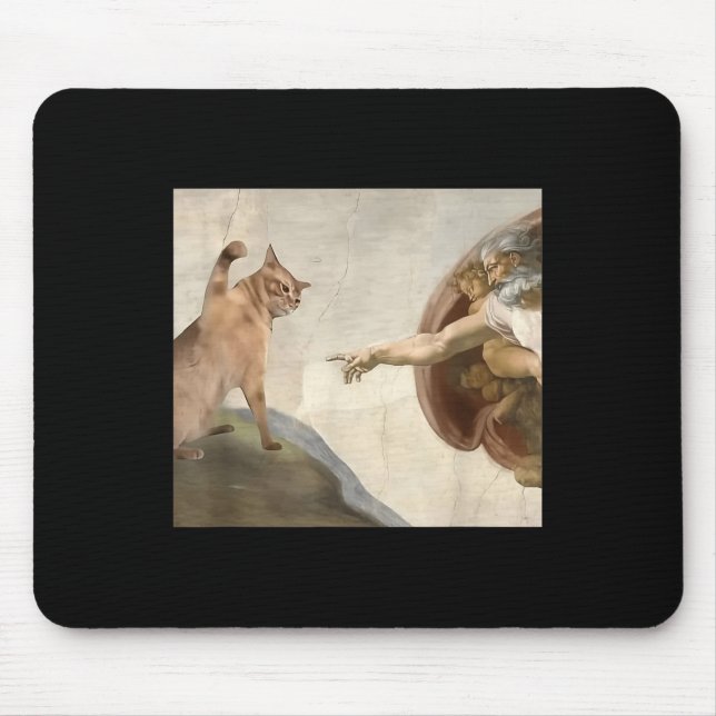 Funny Cat God Creation Of Adam Meme Jesus  Mouse Mat (Front)